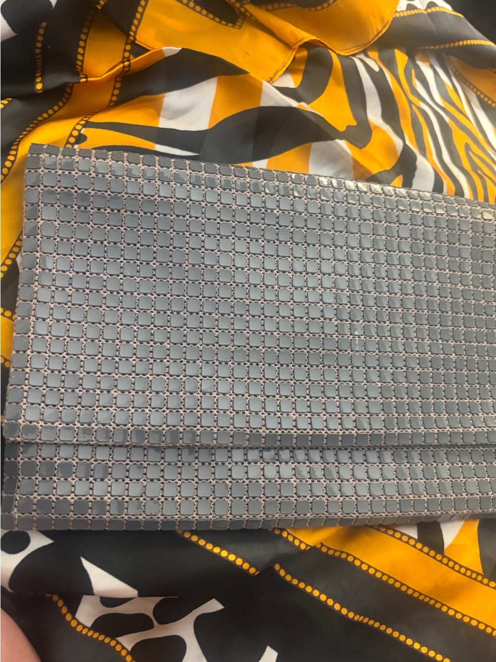 Gray Silver Mesh Evening Clutch